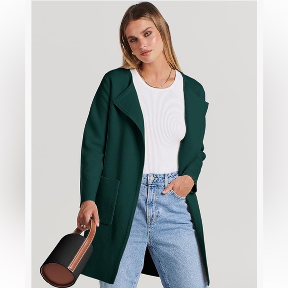 NWT Green Open Front Knit Lightweight Cardigan Casual Long Coatigan Sweater - Picture 5 of 13